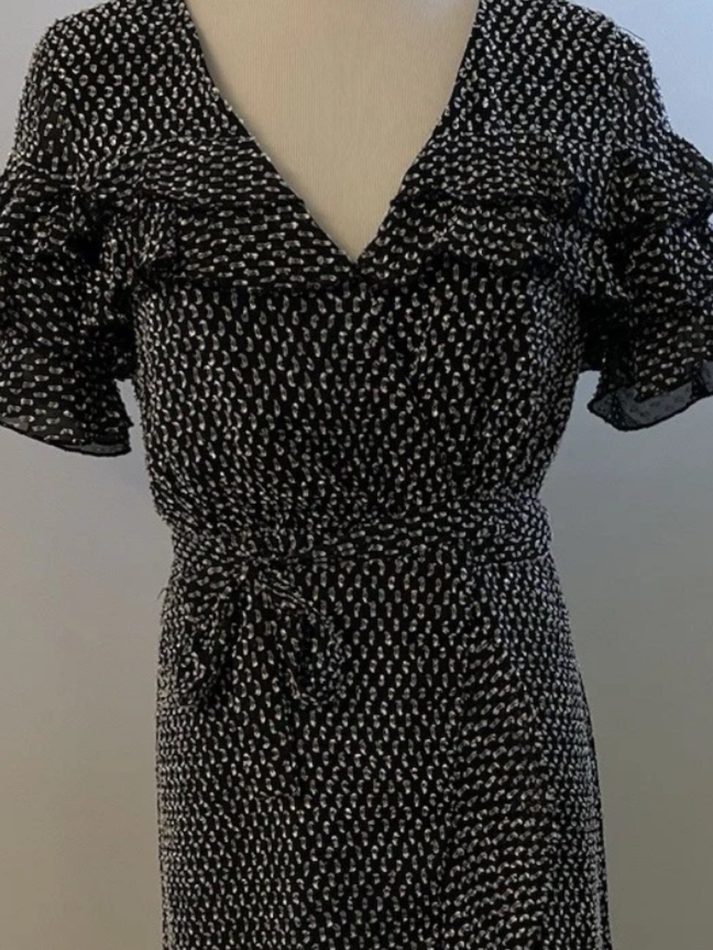 Ali & Jay Pointelle Wrap Ruffle Dress Black/White Romantic Boho - Picture 7 of 12